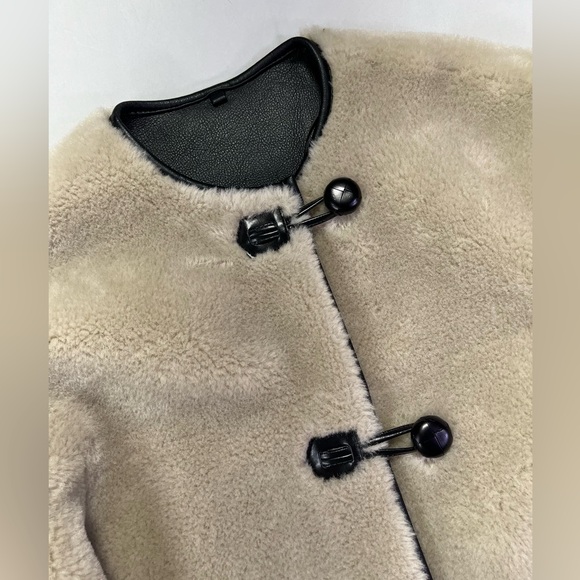 Mango Shearling Fur-Effect Coat Jacket Black Appliqués Accents - S - Like New! - Picture 6 of 9